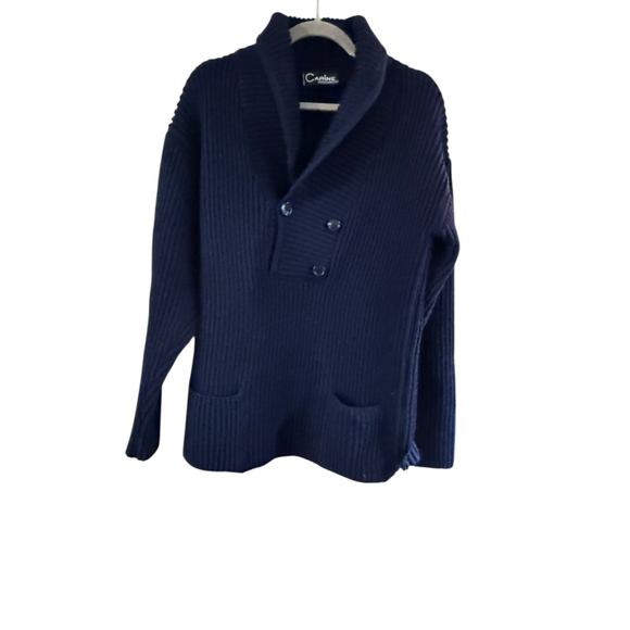 Men's CARINE SPORTSWEAR Navy Ribbed Shawl Collar Cardigan M - Picture 2 of 9